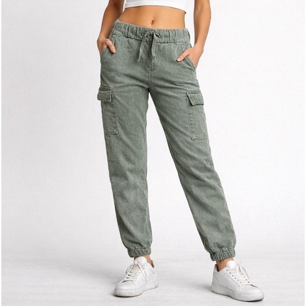 For Her Paris Cargo Jogger Pants Womens S Green Stretch Grunge‎ Minimalist Soft